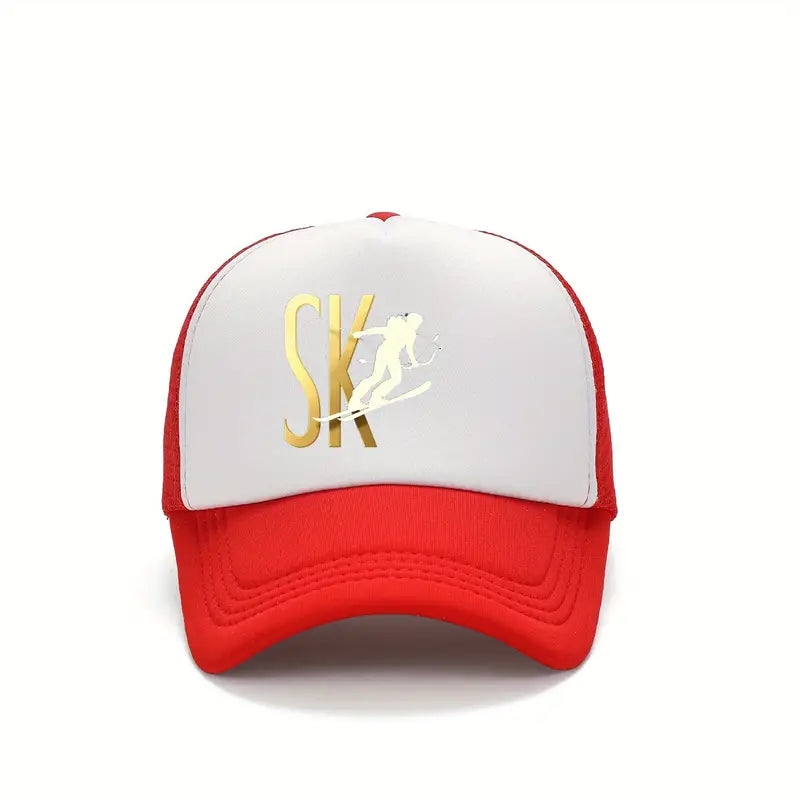 Casual Style Snapback Baseball Cap with "SK" Print - Golden & Black Design, Polyester, Perfect for Sports & Leisure Wear, Ideal Gift for Family, Sports Cap | Casual Headgear | Durable