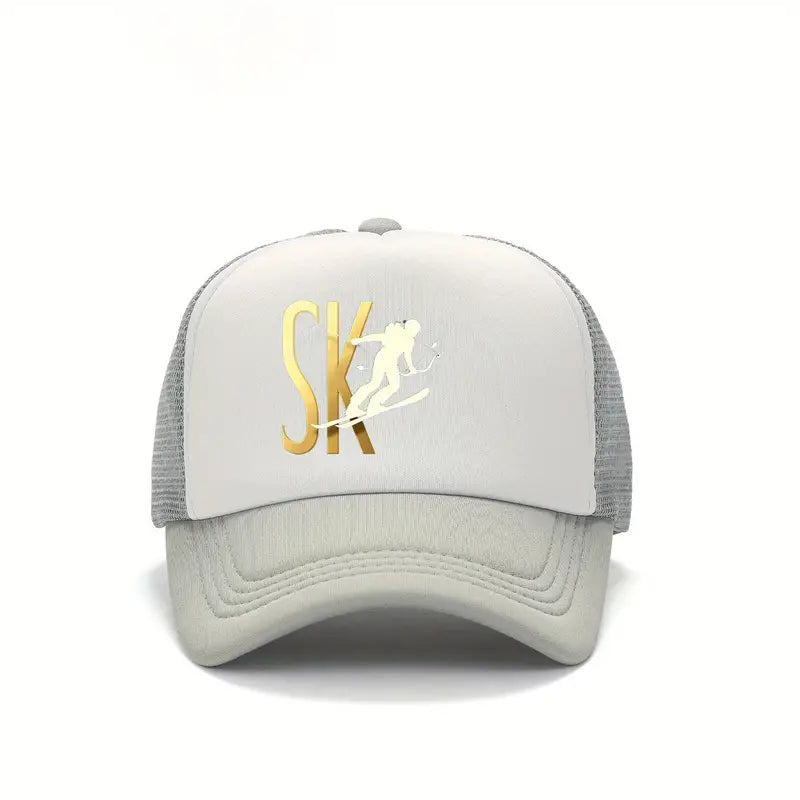 Casual Style Snapback Baseball Cap with "SK" Print - Golden & Black Design, Polyester, Perfect for Sports & Leisure Wear, Ideal Gift for Family, Sports Cap | Casual Headgear | Durable