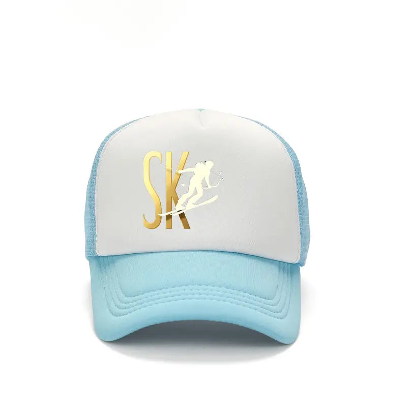 Casual Style Snapback Baseball Cap with "SK" Print - Golden & Black Design, Polyester, Perfect for Sports & Leisure Wear, Ideal Gift for Family, Sports Cap | Casual Headgear | Durable