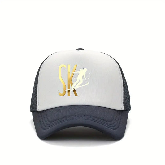 Casual Style Snapback Baseball Cap with "SK" Print - Golden & Black Design, Polyester, Perfect for Sports & Leisure Wear, Ideal Gift for Family, Sports Cap | Casual Headgear | Durable