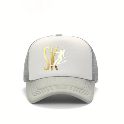 Casual Style Snapback Baseball Cap with "SK" Print - Golden & Black Design, Polyester, Perfect for Sports & Leisure Wear, Ideal Gift for Family, Sports Cap | Casual Headgear | Durable
