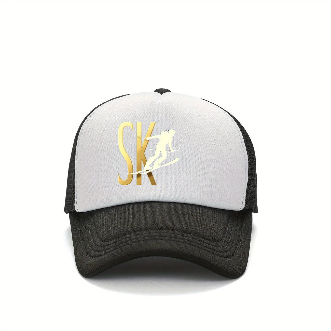 Casual Style Snapback Baseball Cap with "SK" Print - Golden & Black Design, Polyester, Perfect for Sports & Leisure Wear, Ideal Gift for Family, Sports Cap | Casual Headgear | Durable