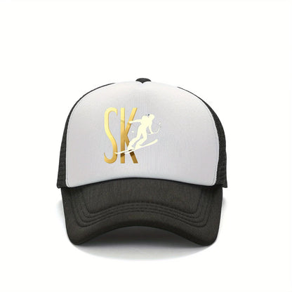 Casual Style Snapback Baseball Cap with "SK" Print - Golden & Black Design, Polyester, Perfect for Sports & Leisure Wear, Ideal Gift for Family, Sports Cap | Casual Headgear | Durable