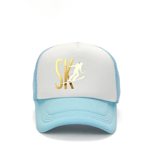 Casual Style Snapback Baseball Cap with "SK" Print - Golden & Black Design, Polyester, Perfect for Sports & Leisure Wear, Ideal Gift for Family, Sports Cap | Casual Headgear | Durable